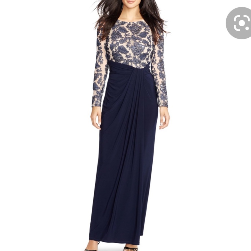 Ralph Lauren Navy Sequin Embroidered Jersey Gown 4